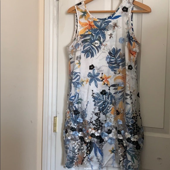 floral embroidered sheer overlay cut out tie back shift dress - Picture 6 of 11